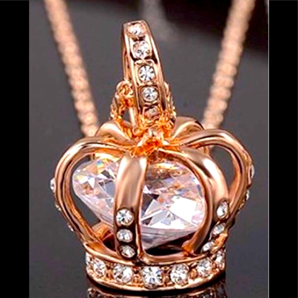 Queen Crown 👑 18K Rose Gold Plated Necklace CZ